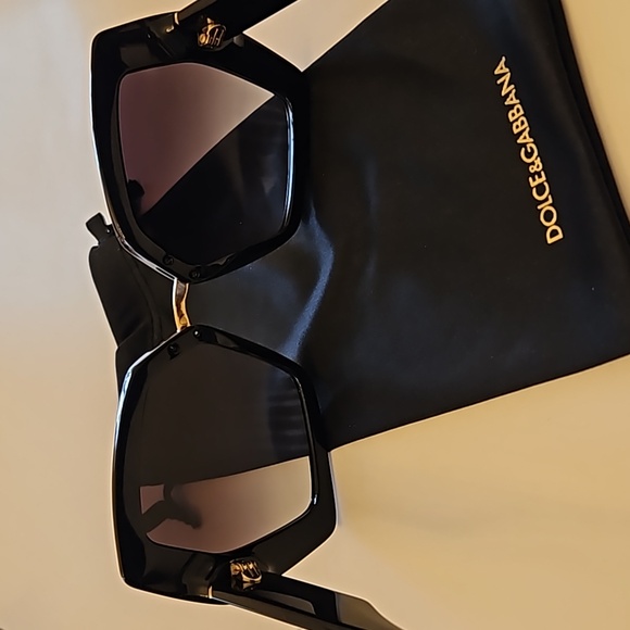 Dolce & Gabbana Black and Gold Sunglasses with Box, Case, Pouch,Care Booklet - Picture 7 of 13